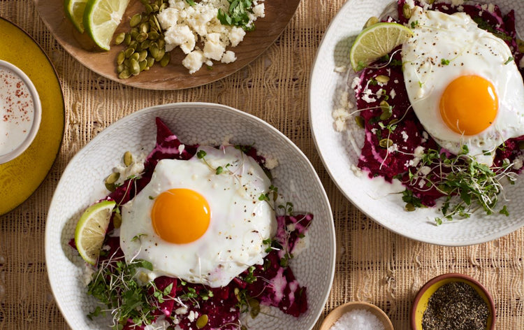 Brunch chilaquiles with spicy beetroot salsa