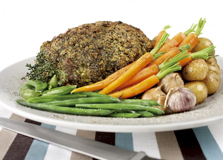 Lemon and herb encrusted leg of lamb