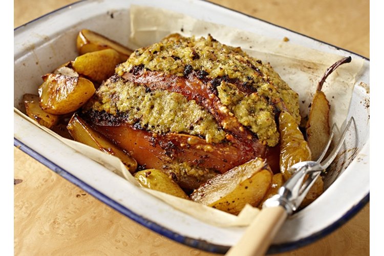 Roasted lemon pork with roasted pears