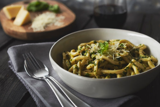 Bucatini with Baby Greens Pesto