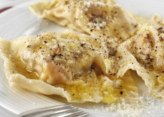 Roasted pumpkin and ricotta ravioli