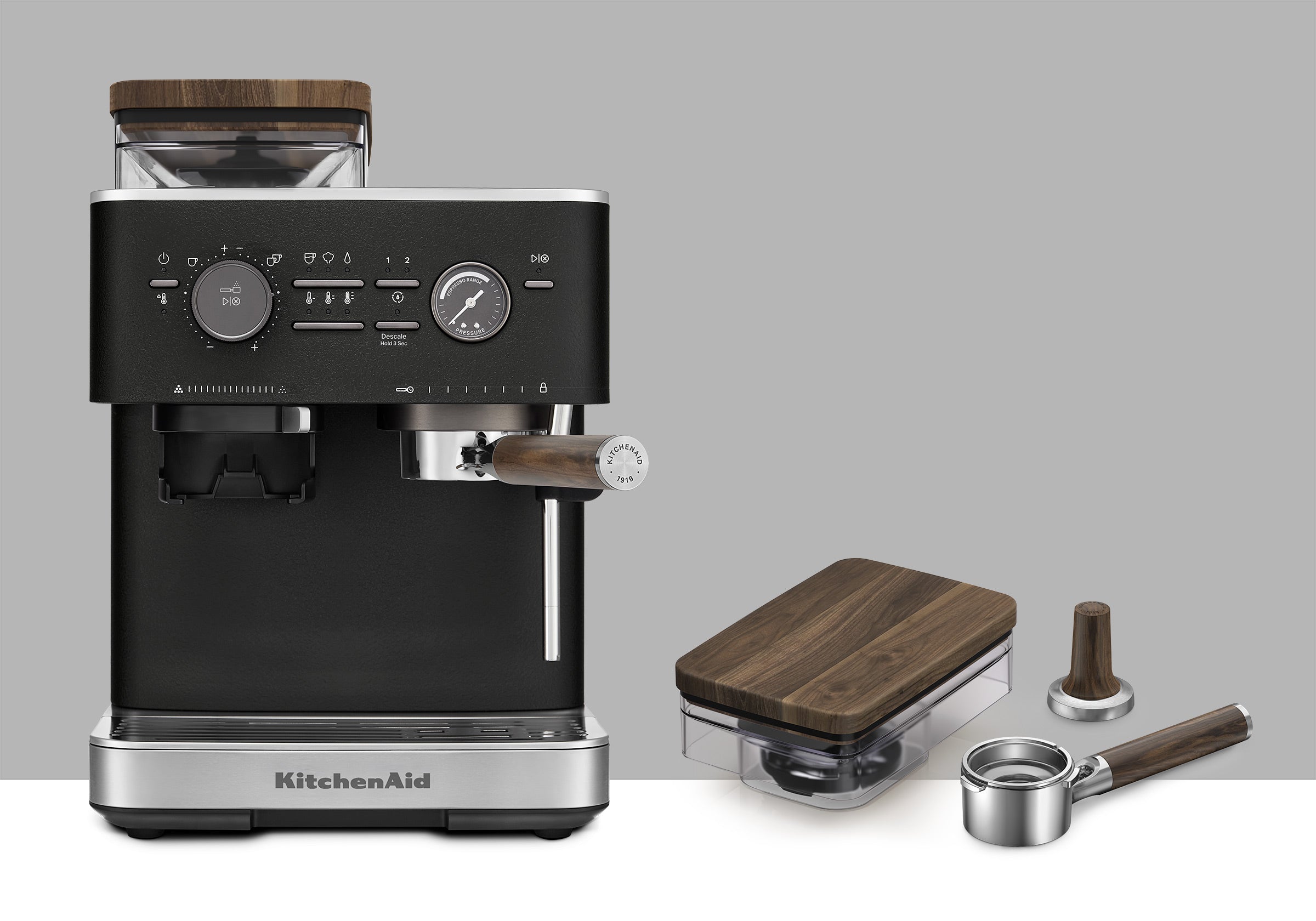 Semi Automatic Espresso Machine & Walnut Wood Accessories Bundle