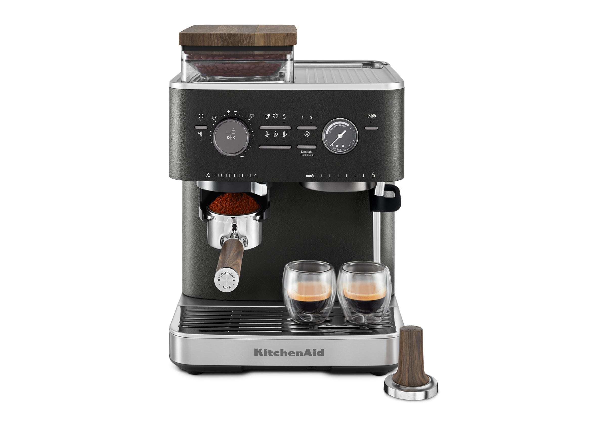 Semi Automatic Espresso Machine & Walnut Wood Accessories Bundle
