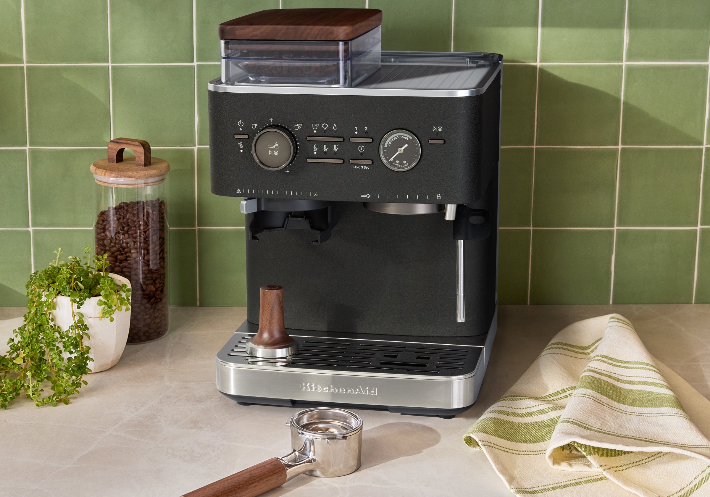 Semi Automatic Espresso Machine & Walnut Wood Accessories Bundle