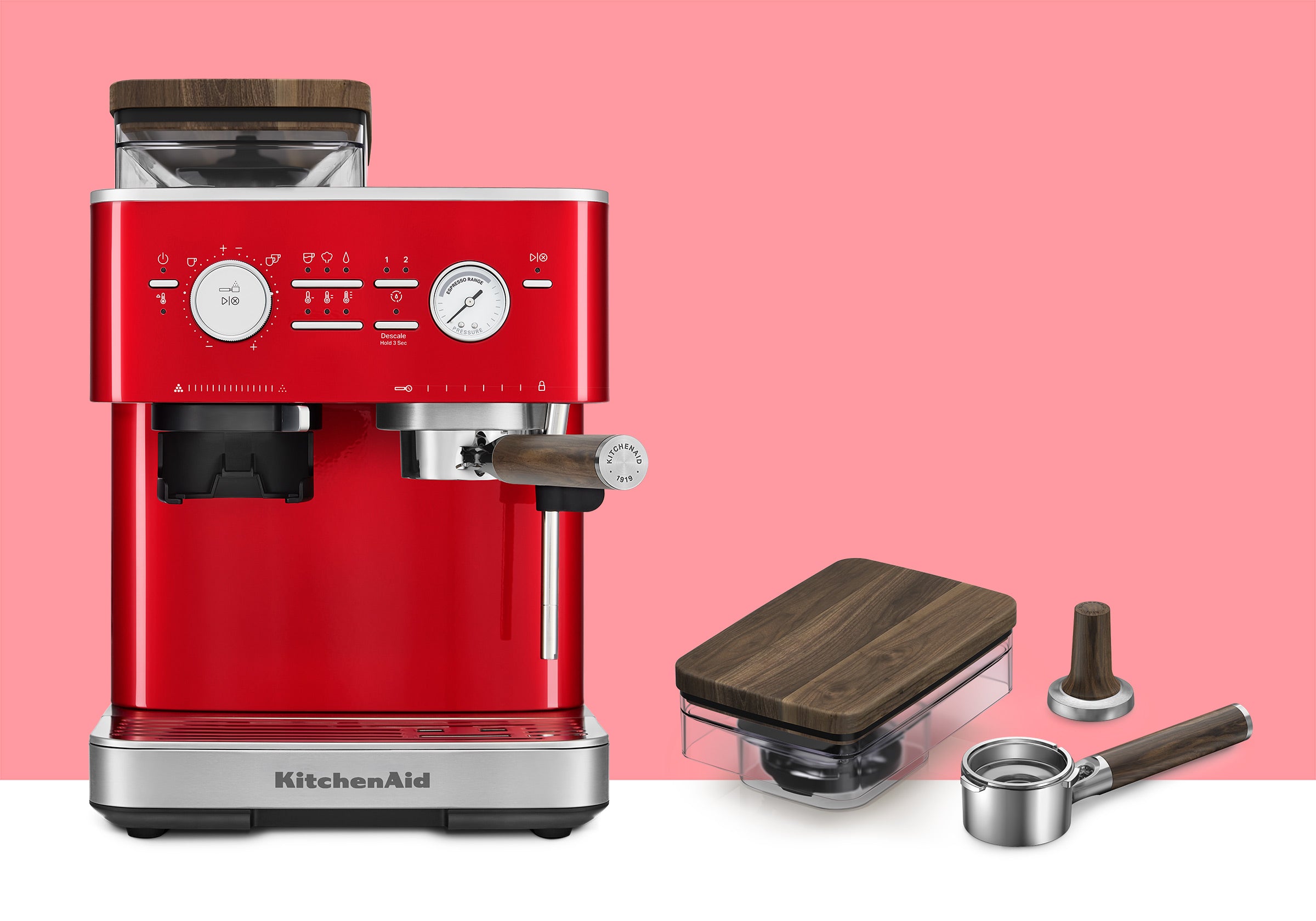 Semi Automatic Espresso Machine & Walnut Wood Accessories Bundle