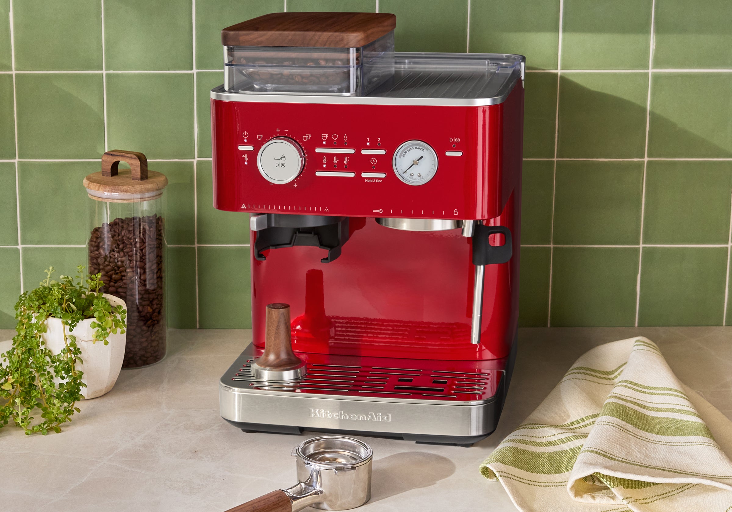 Semi Automatic Espresso Machine & Walnut Wood Accessories Bundle