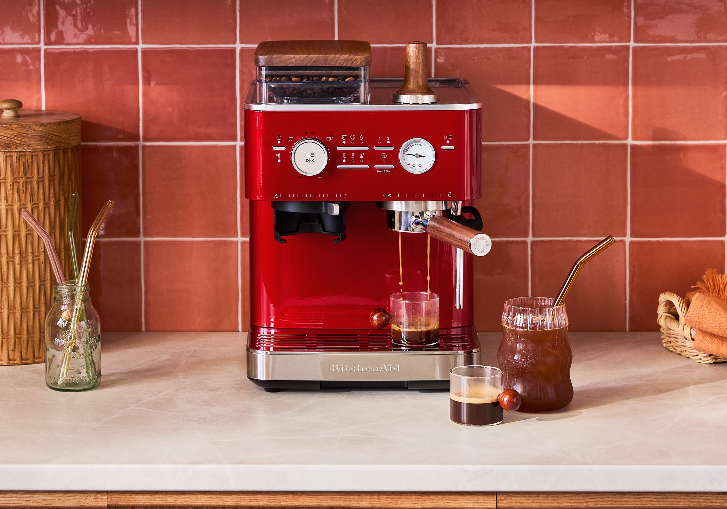 Semi Automatic Espresso Machine & Walnut Wood Accessories Bundle