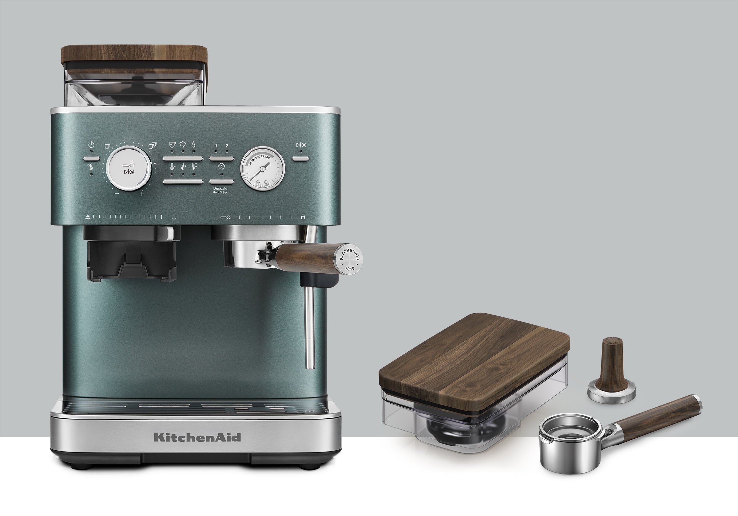 Semi Automatic Espresso Machine & Walnut Wood Accessories Bundle