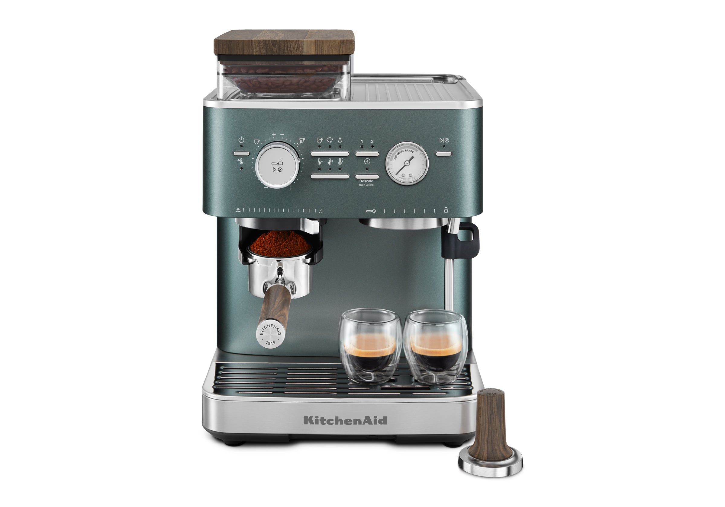 Semi Automatic Espresso Machine & Walnut Wood Accessories Bundle