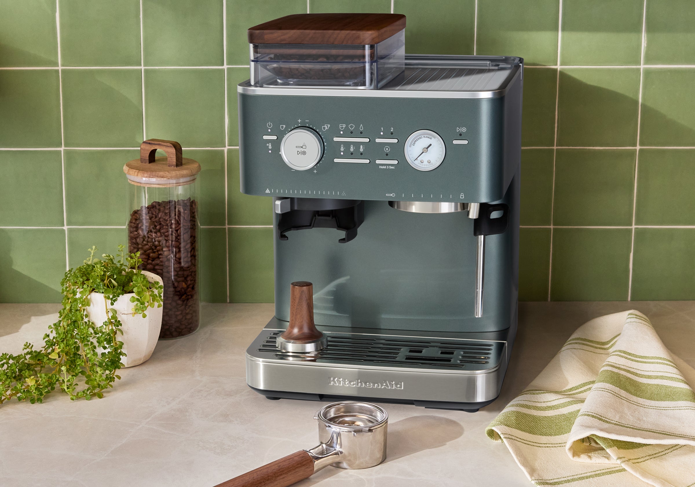 Semi Automatic Espresso Machine & Walnut Wood Accessories Bundle