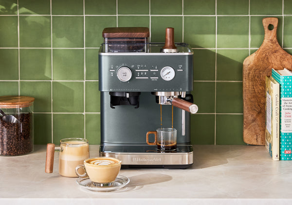 Semi Automatic Espresso Machine & Walnut Wood Accessories Bundle