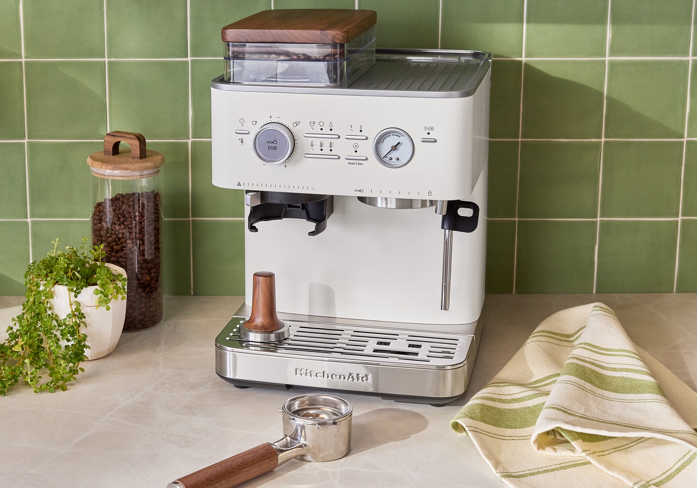 Semi Automatic Espresso Machine & Walnut Wood Accessories Bundle