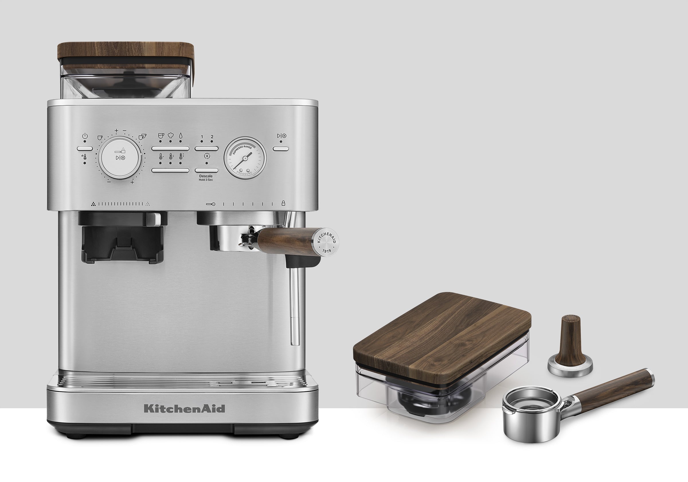 Semi Automatic Espresso Machine & Walnut Wood Accessories Bundle