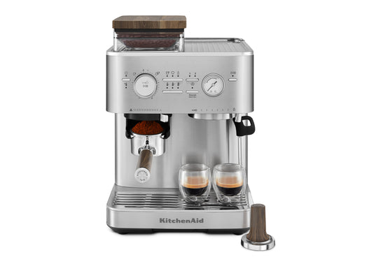 Semi Automatic Espresso Machine & Walnut Wood Accessories Bundle