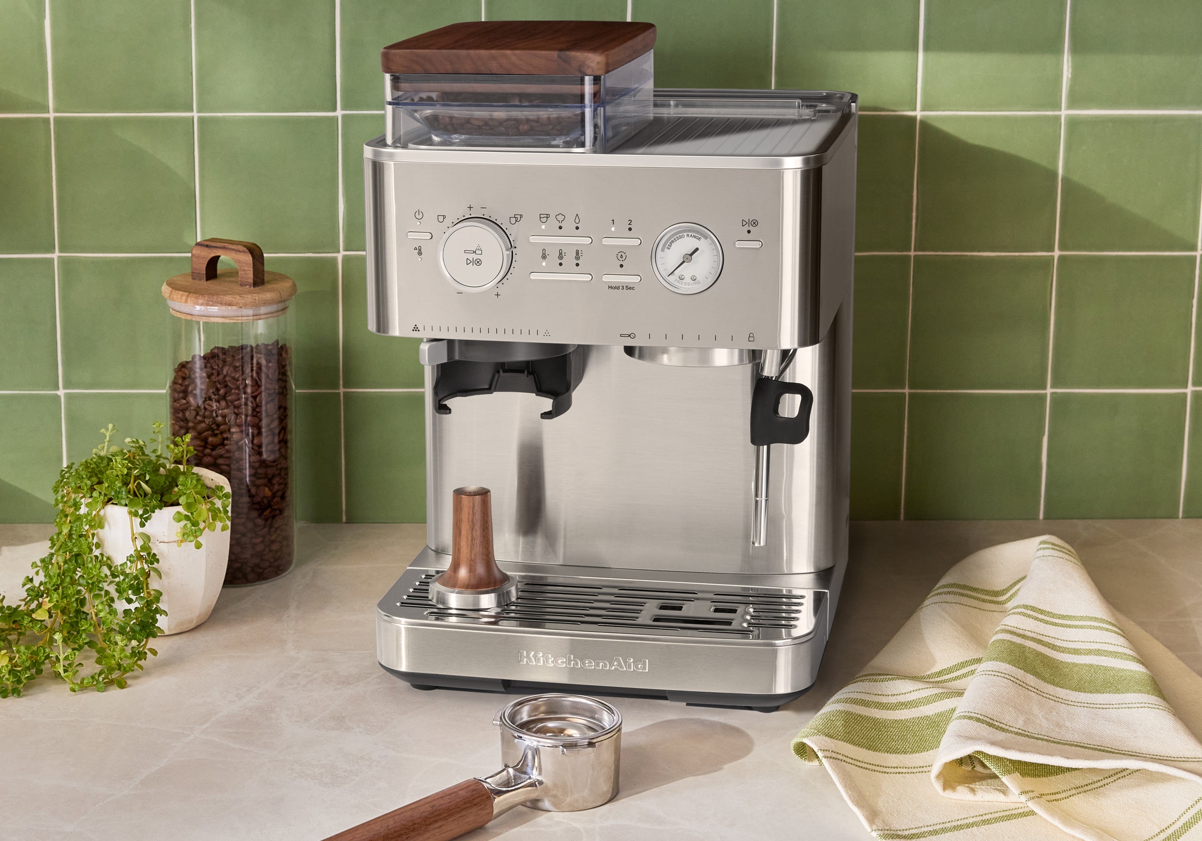 Semi Automatic Espresso Machine & Walnut Wood Accessories Bundle