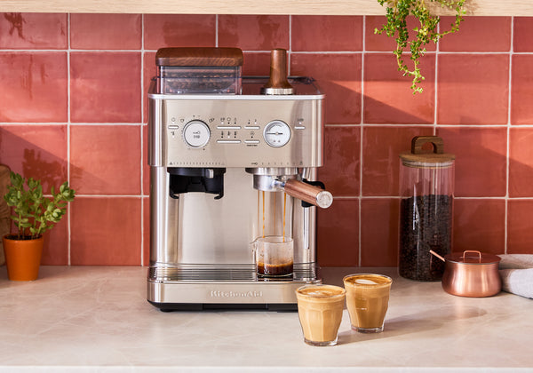 Semi Automatic Espresso Machine & Walnut Wood Accessories Bundle